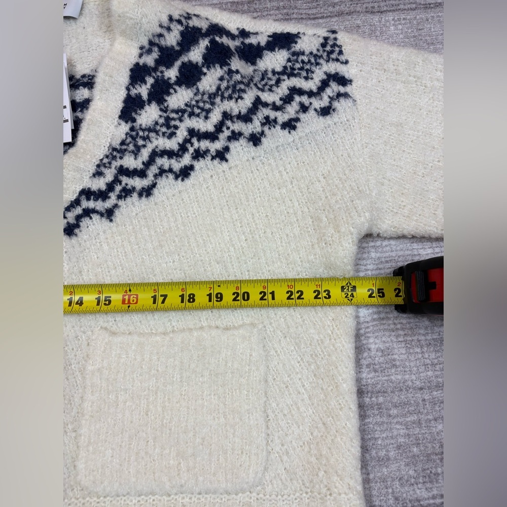NWT Derek Lam 10 Crosby Womens Bette Fair Isle Cardigan XL White Navy Modern Lux - Picture 7 of 12